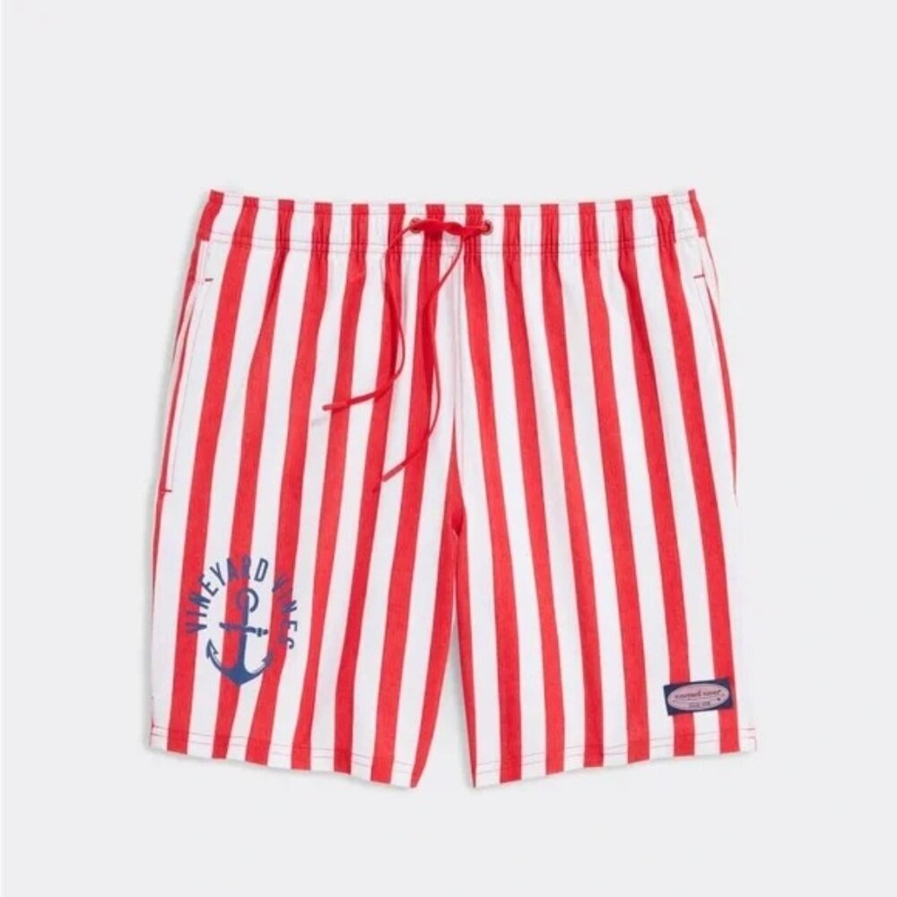 NWT in Bag! Vineyard Vines Men's 7" Red & White Striped Swim Trunks Size S